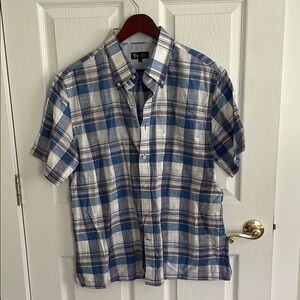 Hart Schaffner Marx Blue Plaid Casual Button Down Shirt